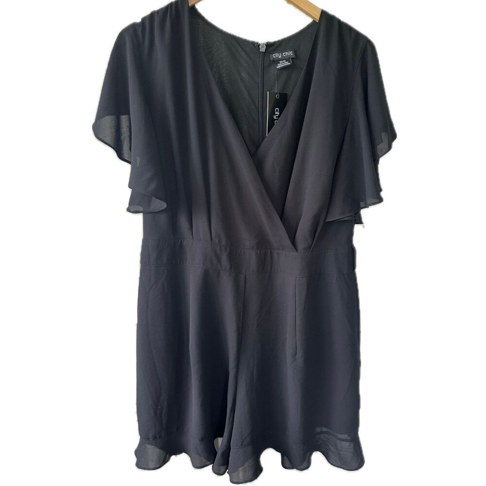 City Chic NWT Women's Frill Love Flutter Sleeves Surplice Playsuit Romper 14